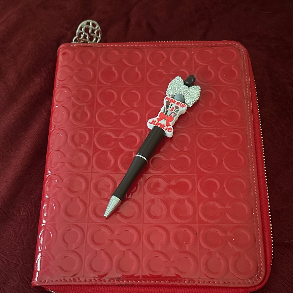 Coach Red Leather Embossed Zip Notebook Holder Agenda Address Book